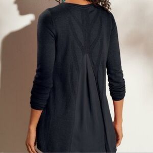 SOFT SURROUNDINGS “Sirena” Scoop Neck Knit Sheer Details Sweater LARGE/P BLACK